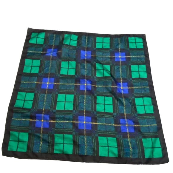 Vintage Scarf Square 30” x 30” Blue and Green Tartan Plaid Pattern - Picture 1 of 3